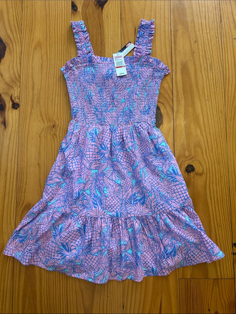 Vineyard Vines Pink and Blue Smocked Tropical Mini Dress